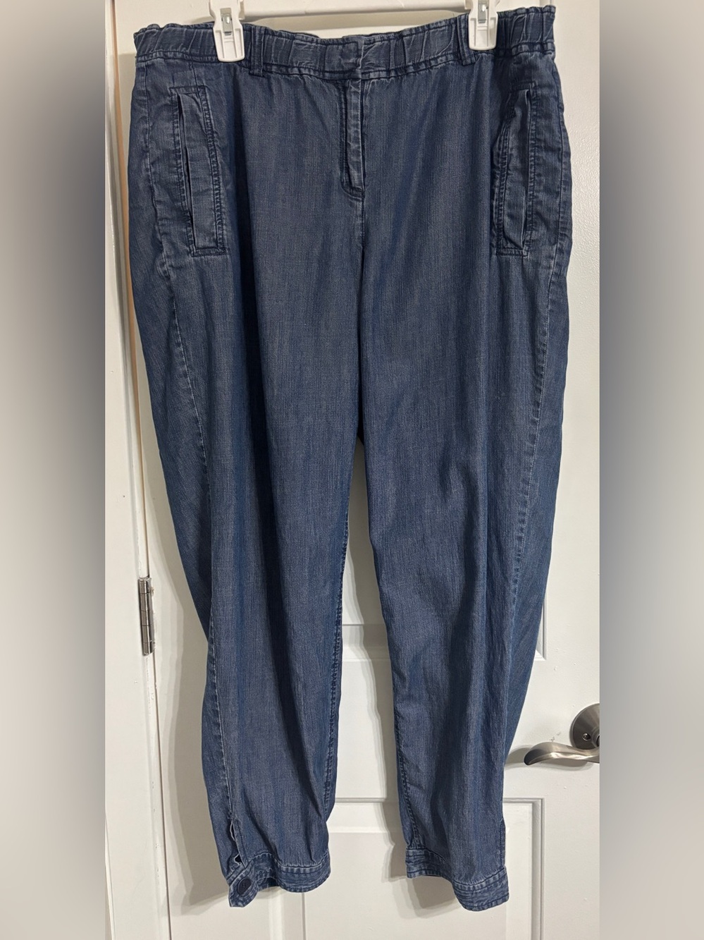 Eileen Fisher Tencel Organic Cotton Blend Chambray Utility Tapered Ankle Pants